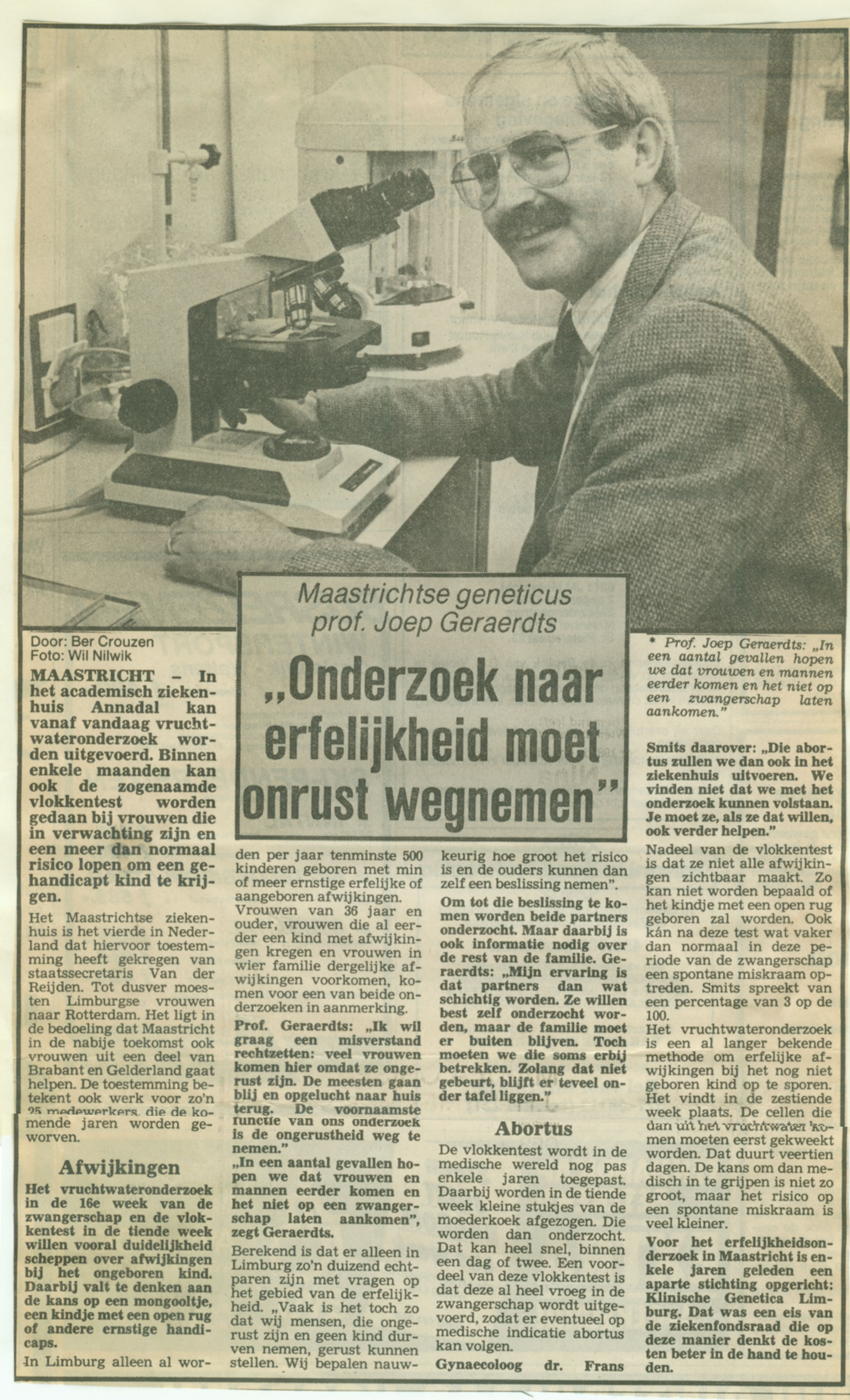 De Limburger 1985 artikel over prenatale diagnostiek