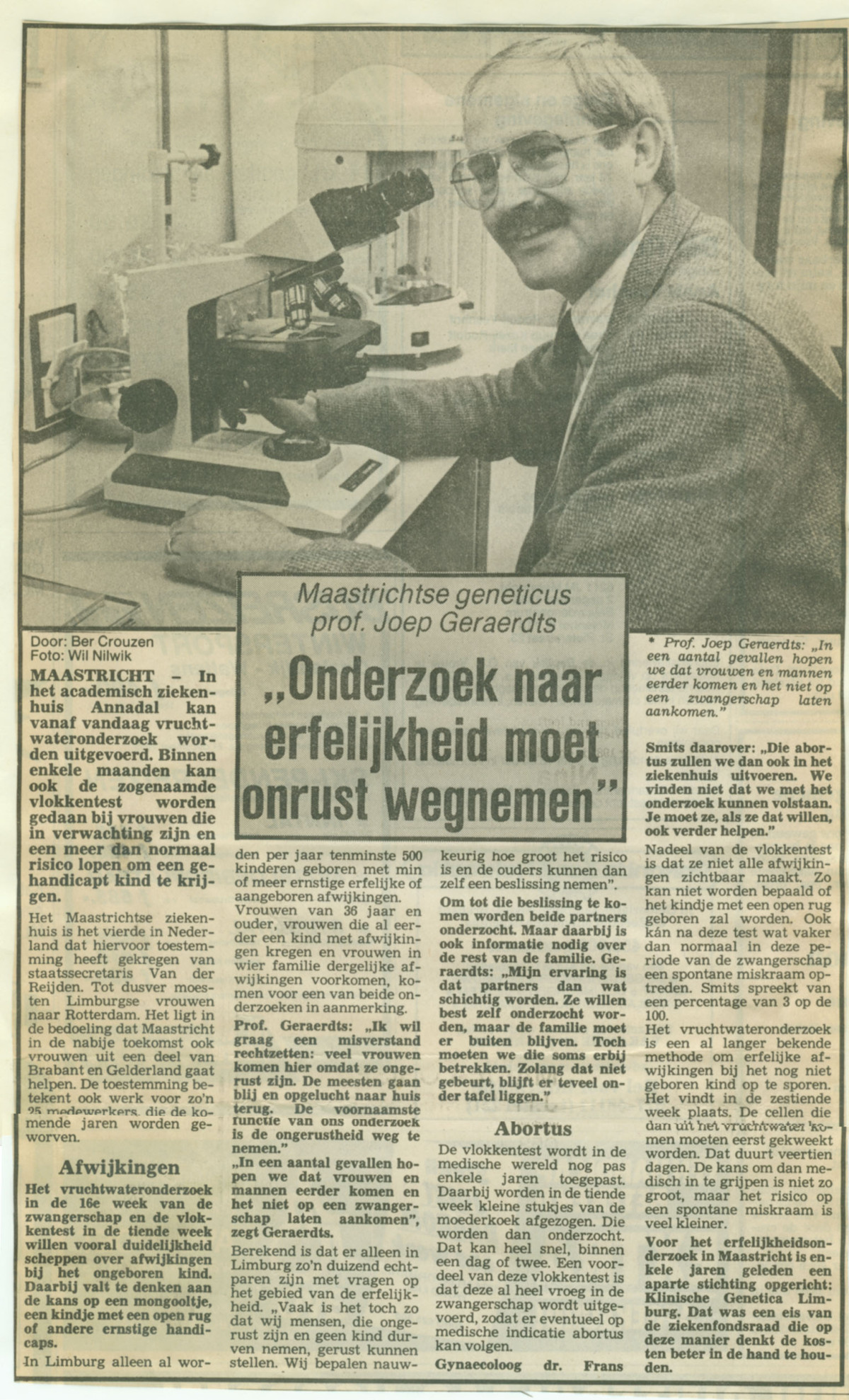 De Limburger 1985 artikel over prenatale diagnostiek